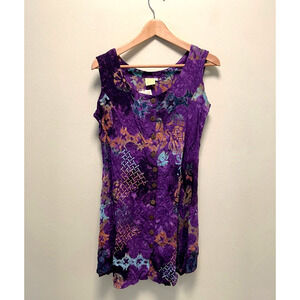 Vintage Spicy Bambu Women Dress Small Purple Tie Dye Abstract Deadstock Boho 90s